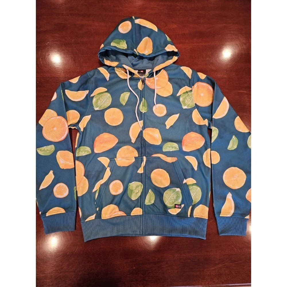 NEW SOUTHPOLE Full Zip Graphic Hoodie ORANGES LIMES Men's Size MEDIUM Turquoise